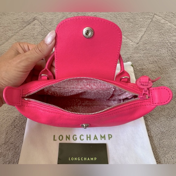 NEW🔥LONGCHAMP Le Pliage Pink Leather Mini Bag with Chain🔥 - Picture 13 of 16